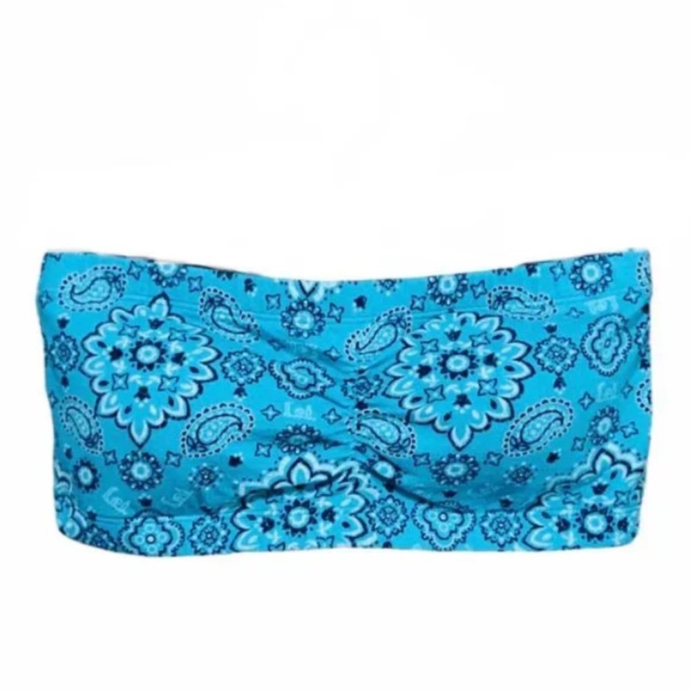 l.e.i Women's Sleeveless Bandeau Bra, Blue Bandana, Summer Top